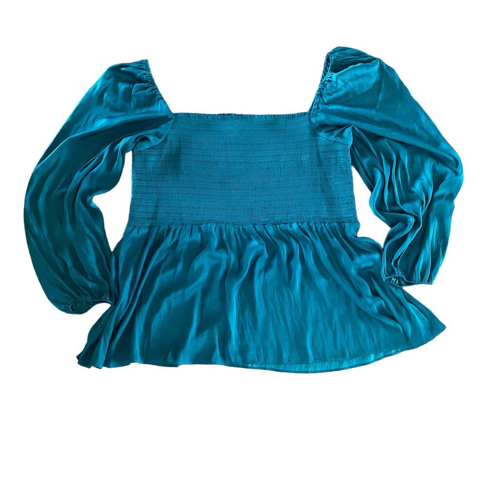 Anthropologie DOLAN Plus Teal Smocked Romantic‎ Babydoll Peplum Blouse - Size 2X - Picture 5 of 9